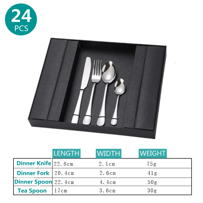 CLASSIC 24 PCS Stainless Steel Flatware Cutlery Set Wholesale Customized Party Gifts Tableware for Dinner