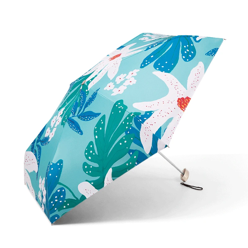 DD1293  Fashion Vinyl UV Protection Parasol 5-Folding Printing Flower Flat Umbrellas Compact Rainy Sun Pocket Umbrella