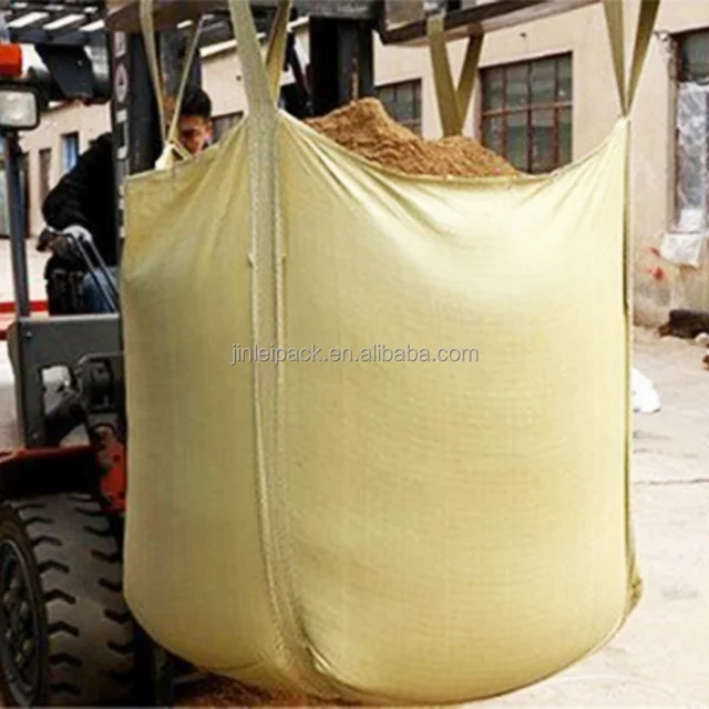 Yellow PP Woven Jumbo Super Big Bag 1 Ton Bulk FIBC Flat Bottom Discharge Breathable Recyclable Plastic 1500kg Loading Weight