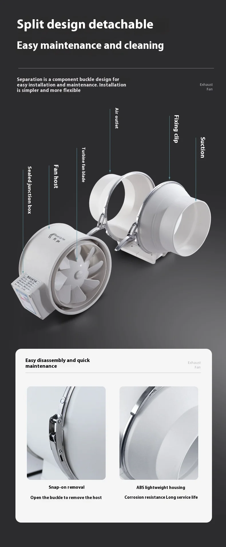 Inline Duct Fan, 8inch, Electric, Plastic - detail 12