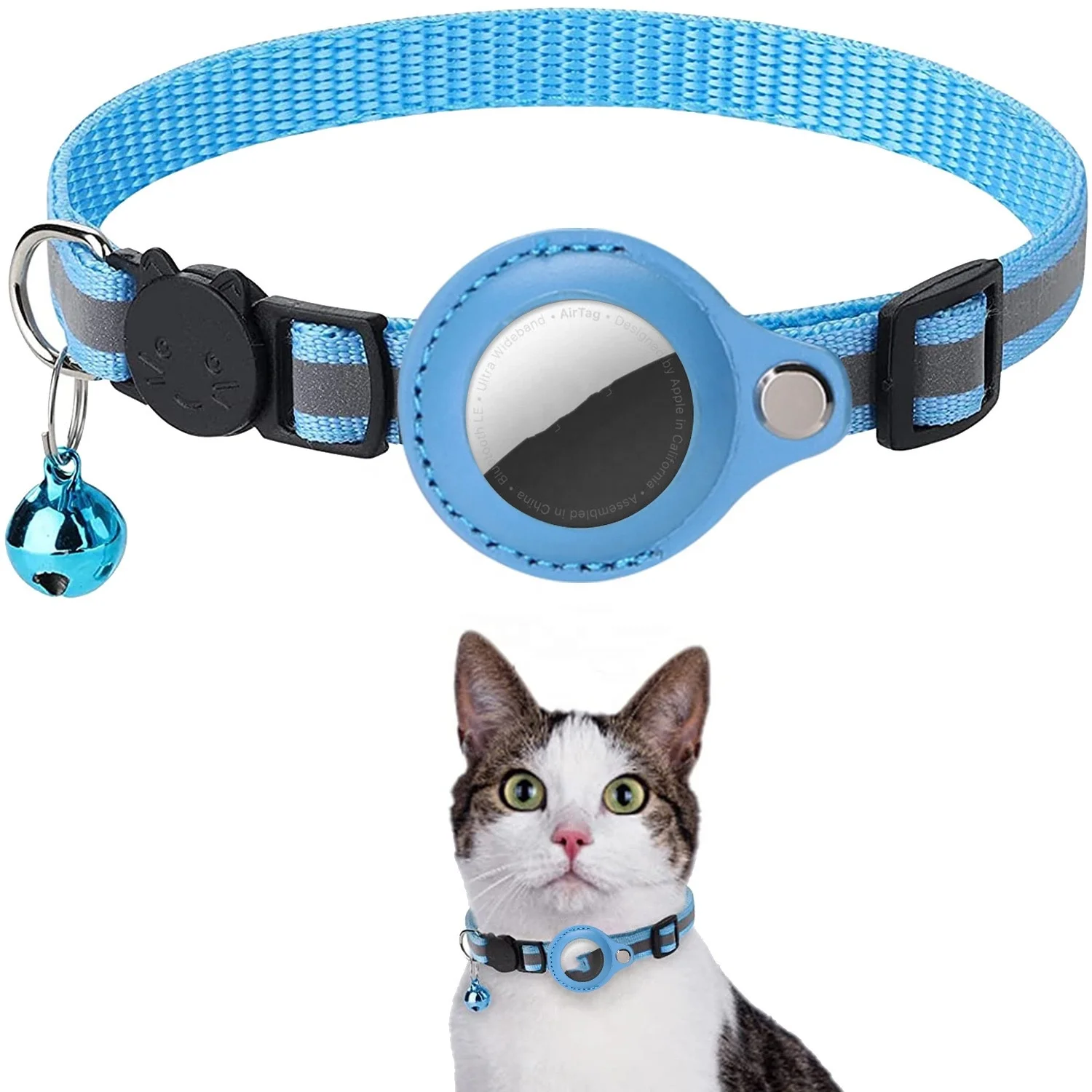 2023 New Anti-Lost Cat Collar Apple Airtag Tracker Protective Case With Bell Reflective Cat Necklace GPS Accessories Kitten Pet