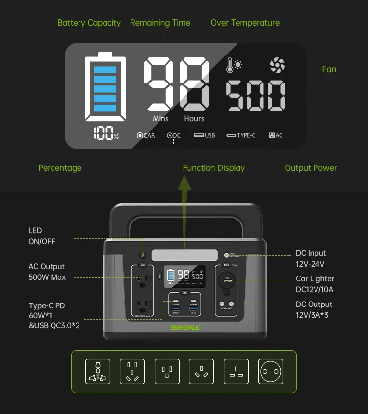 500w 560wh 26ah 100v outdoor explorer solar generator 500 watt portable power station for Japan