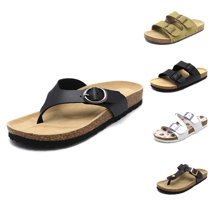 Cork Sole Genuine Leather Pu Sandals 
