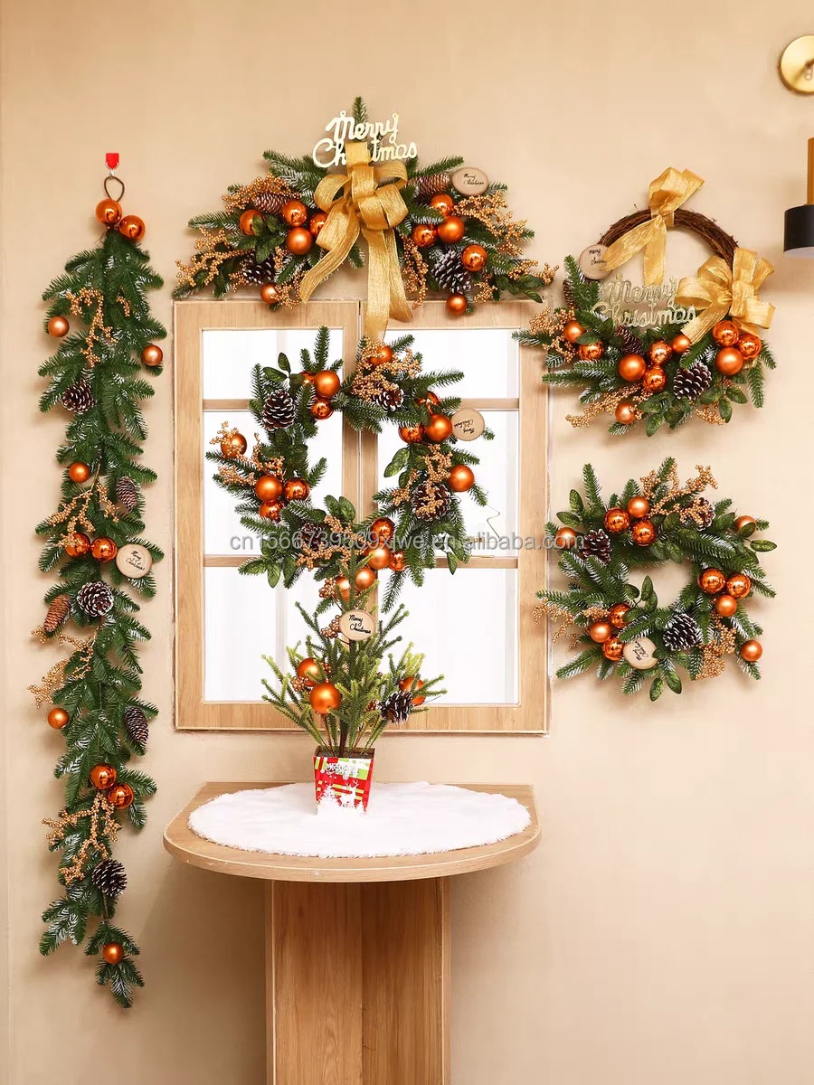 product 2025 online hot sale christmas wreath and garland set decorated 6pcs per pack-3