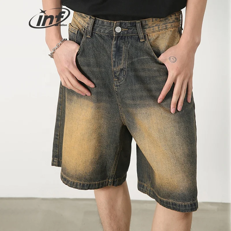 INFLATION Jeans Shorts Men washed shorts Summer Chemical Wash Denim Custom Shorts Men