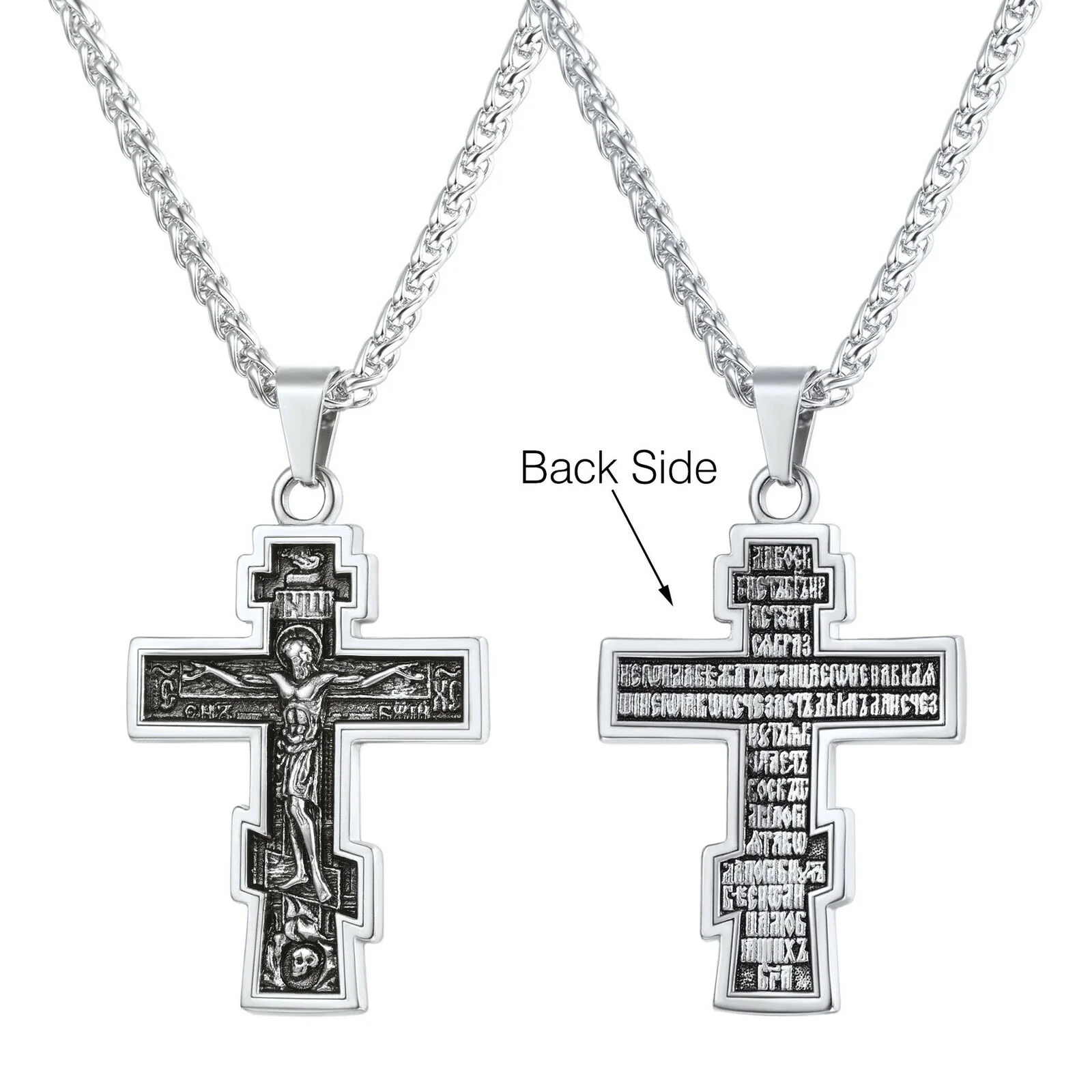 Tarnish free gold plated stainless steel faith trust orthodox cross necklace for woman