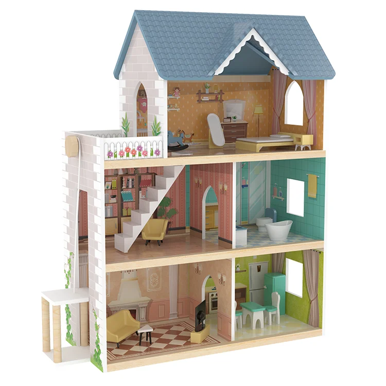 Doll House Furniture Wooden Set People Family Dolls Toy For Kid Children Gift 