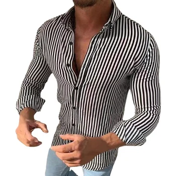 23111 New arrival Spring men long sleeve shirt for men Stripes Lapel slim casual wear shirts for men