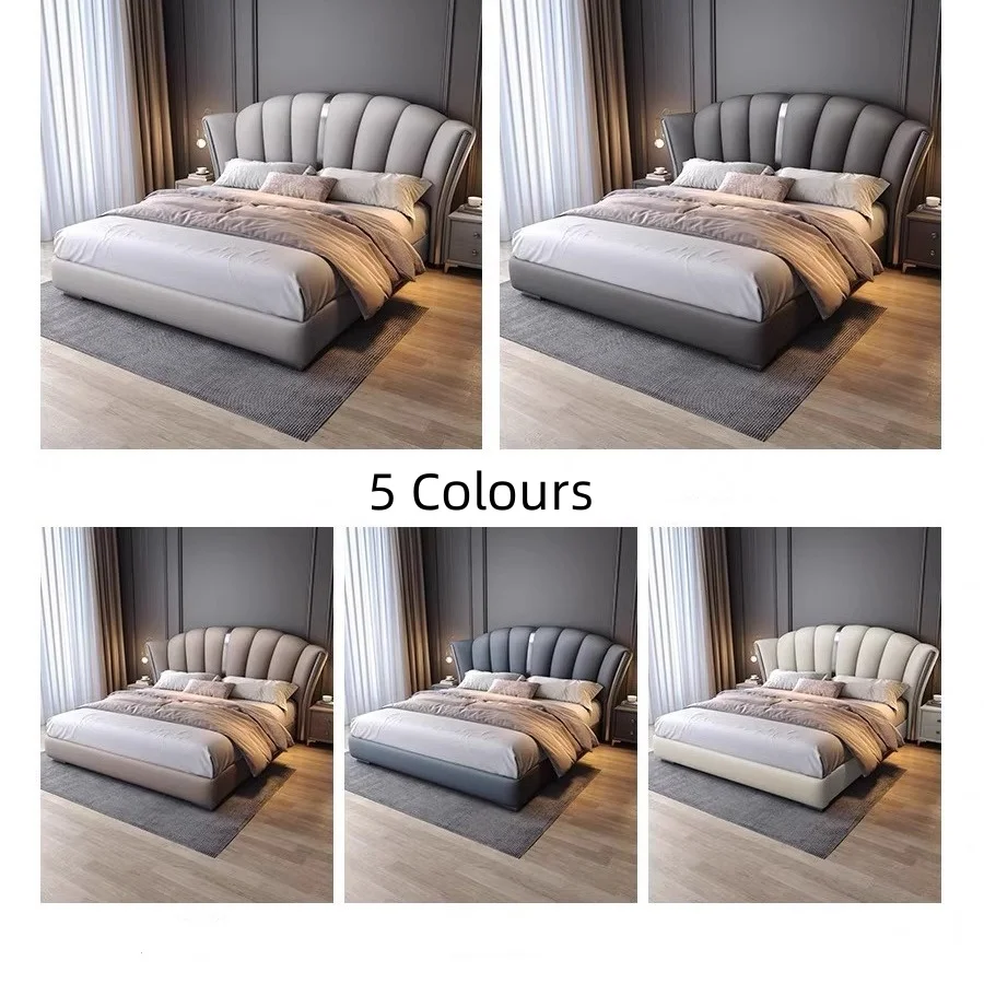 Wholesale Luxury King Size Modern Leather Bed Frame High Double Soft Bed Upholstered Headboard  Hotel Luxury Bedroom Furniture