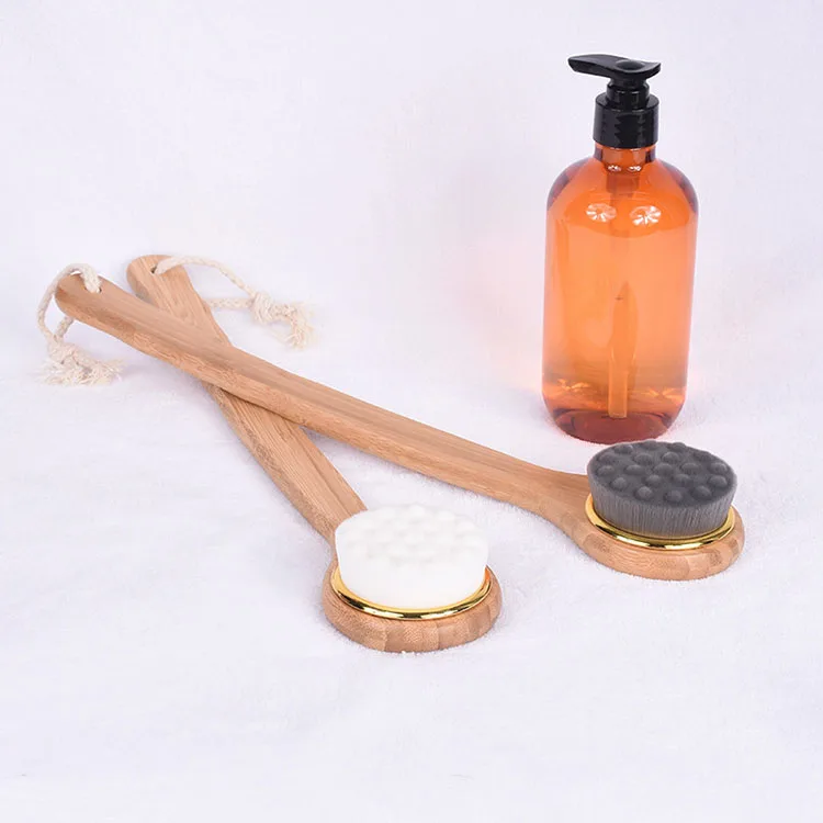 Different style boar bristle wood double sided bath brush tool non-slip bamboo body bath brush with long handle