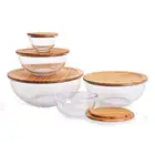 Round Glass Bowl For Microwave Oven Glass Mixing Bowl With Bamboo Lid