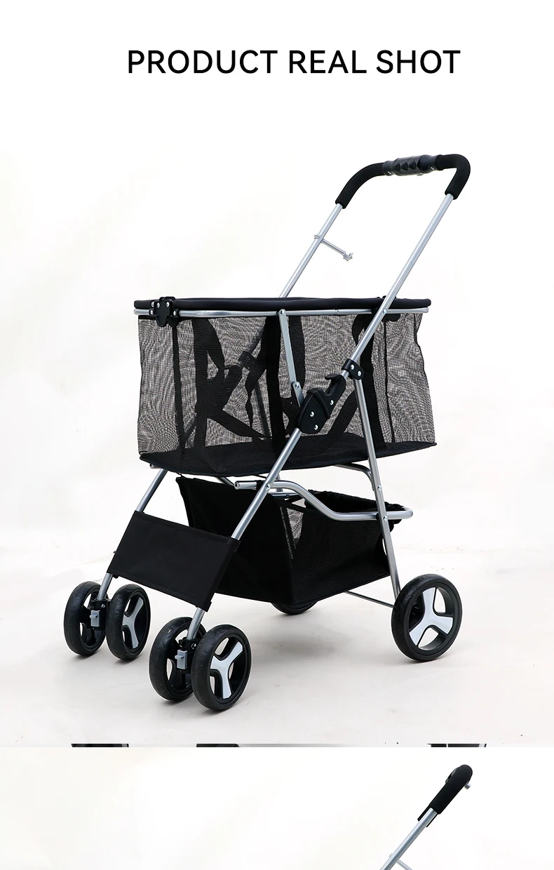 Wholesale Multi-functional Pet Stroller Double-layer Large Space Cat and Dog Cart Quick Pickup Convenient Folding Pet Supplies manufacture