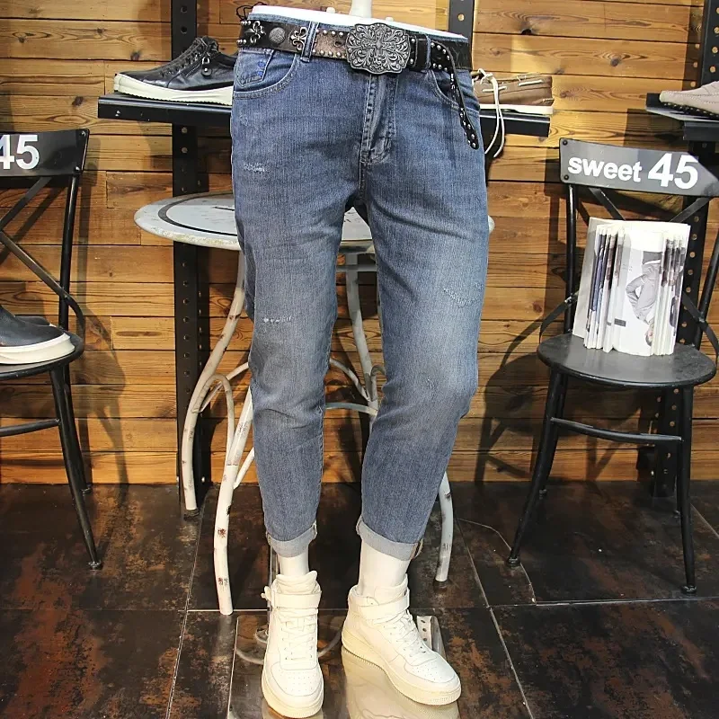 Spring and autumn new men's jeans slim straight stretch young business men casual long pants