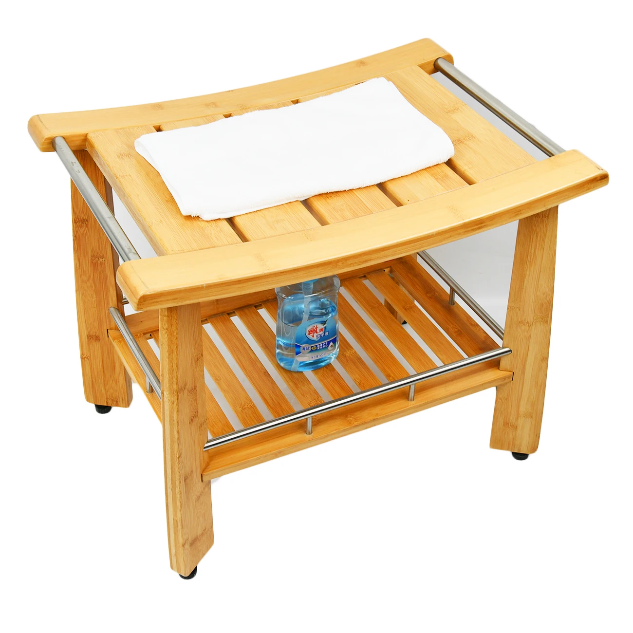 Shower Seat Bench Stool with Storage Shelf Indoor &Outdoor Bench with 100% Bamboo Bathtub