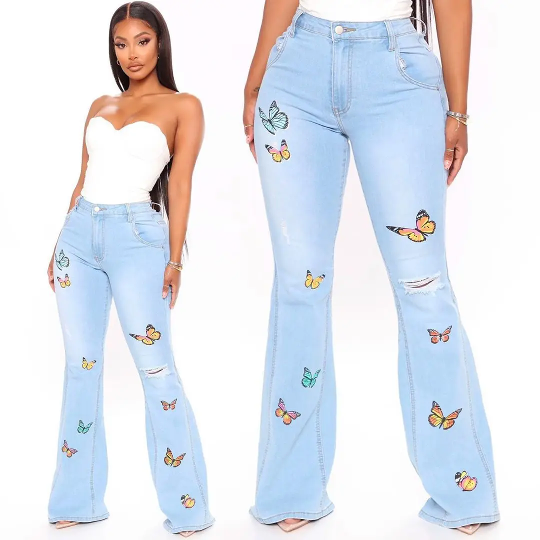 2021 Fall Cotton Women Jeans Butterfly 