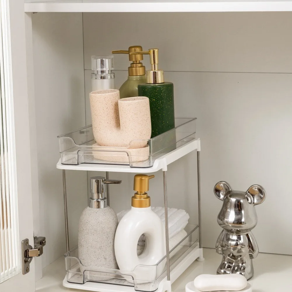 product popular double layer plastic storage rack cross border kitchen bathroom pull out unit with drawers for living room use-5