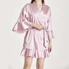 Sexy Satin Robe Hot French Satin Silk Bridal Robe Sexy Bathrobe Luxury Champagne Travel Photo Bedroom Robe