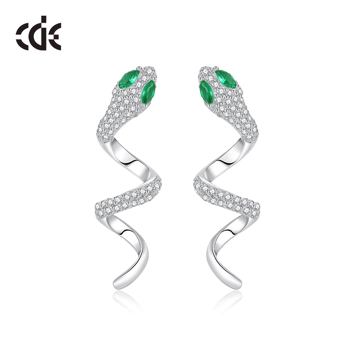 CDE CZYE013 Fine S925 Silver Jewelry Earring Rhodium Plated Animal Earrings Wholesale Bulk Zircon Snake Stud Earrings