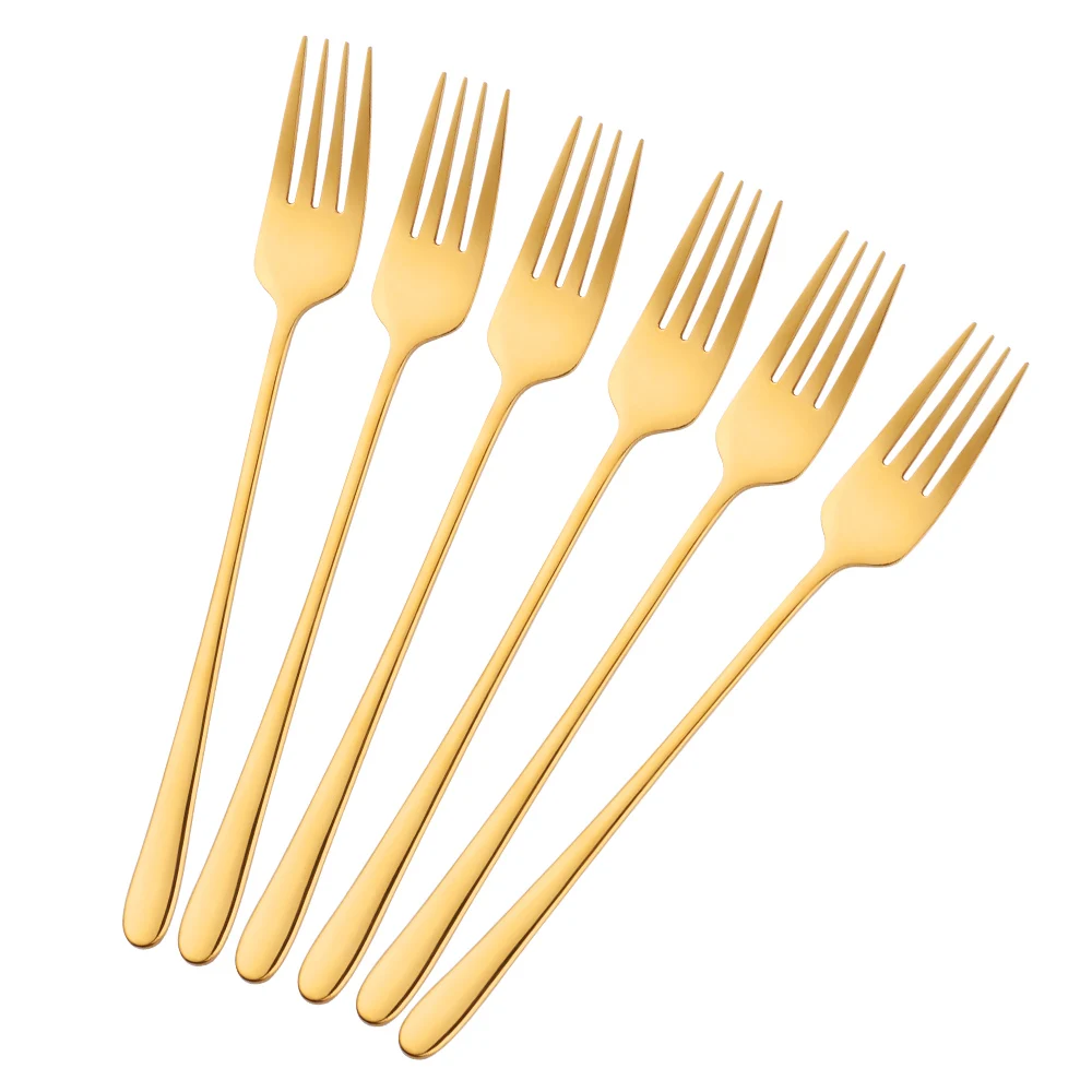 Stainless Steel Cake Fork Prong Fruit Fork, 8Piece Gold Fork Set