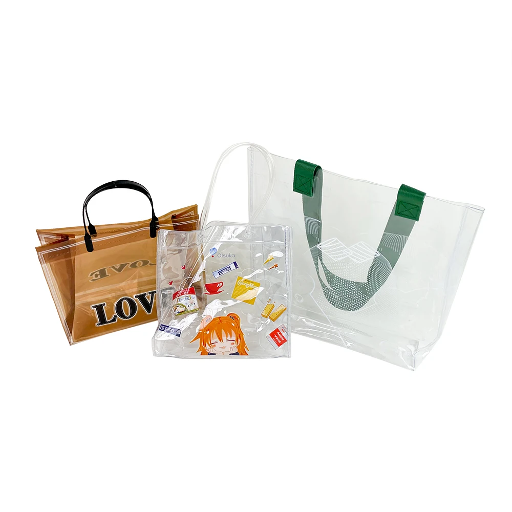 Promotional High Quality Customized PVC Shopping Tote Bag Iridescent Color Plastic Tote Bag