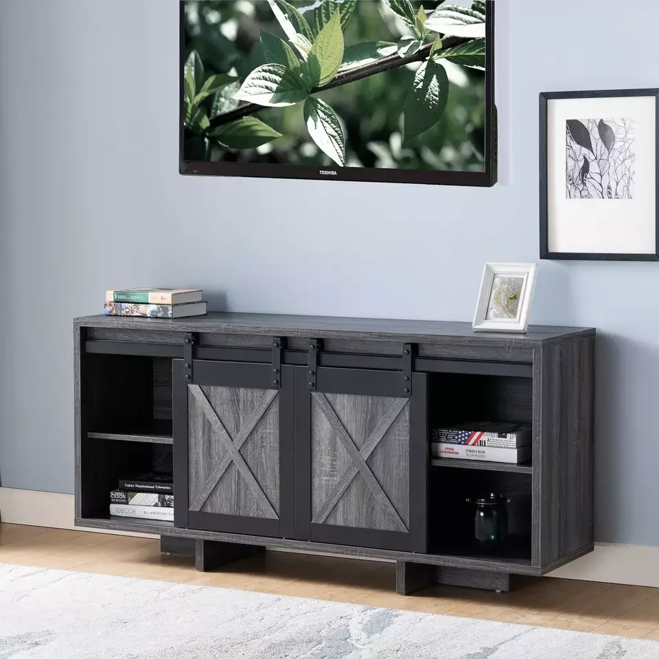 Classic Design Grey and Black Color Living Room Furniture Shake Door Sliding Door TV Cabinet Table