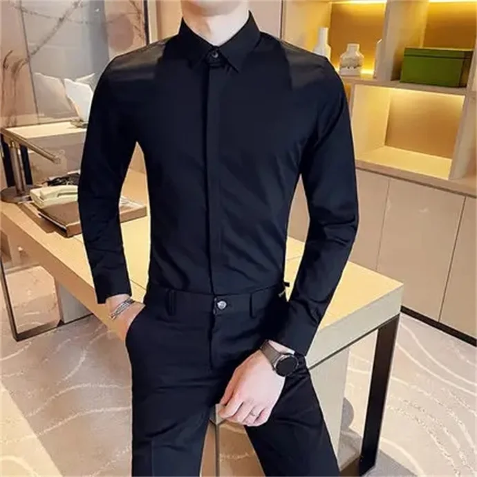 Wholesale high quality white shirt men long sleeve slim solid color professional business wear white men suit shirt