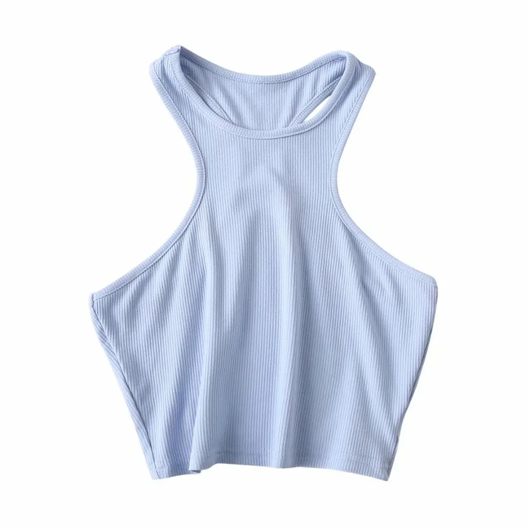 Casual Sexy Summer Sleeveless Ribbed Basic Racer Vest Crop T Shirt Knit Tank Top