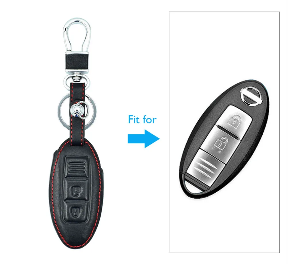 Black Leather For Nissan Altima Sentra Juke 4 Buttons Remote Key Chain Cover Fob 