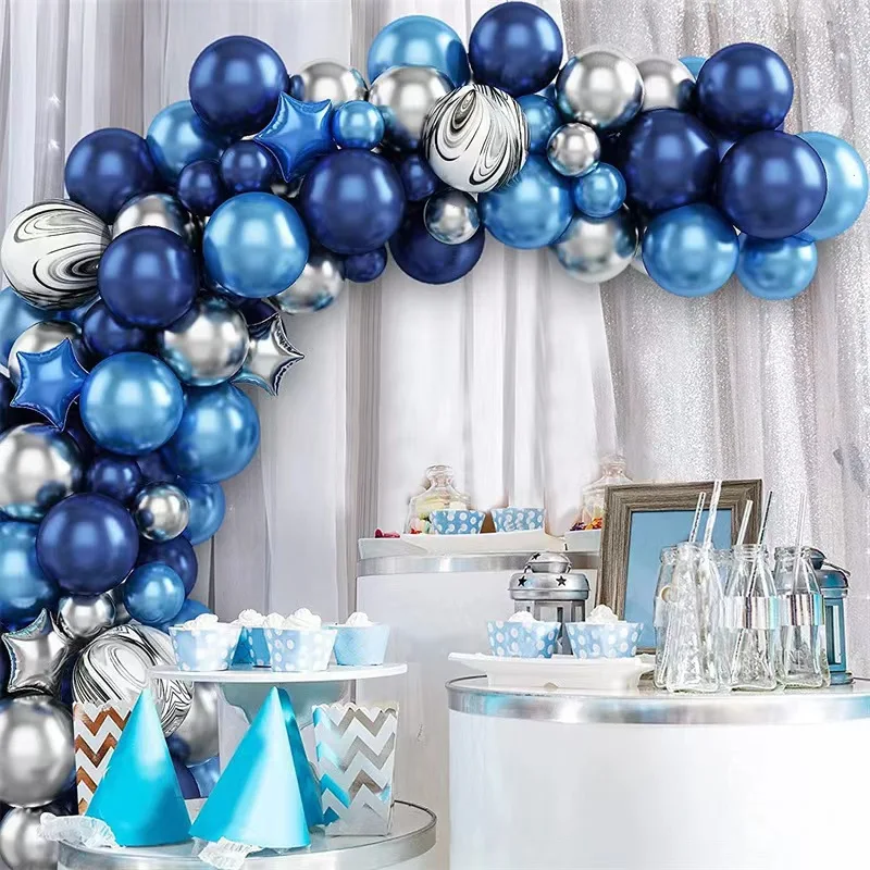 Navy blue Metallic blue Silver Balloon arch set Children's birthday party wedding party decorations