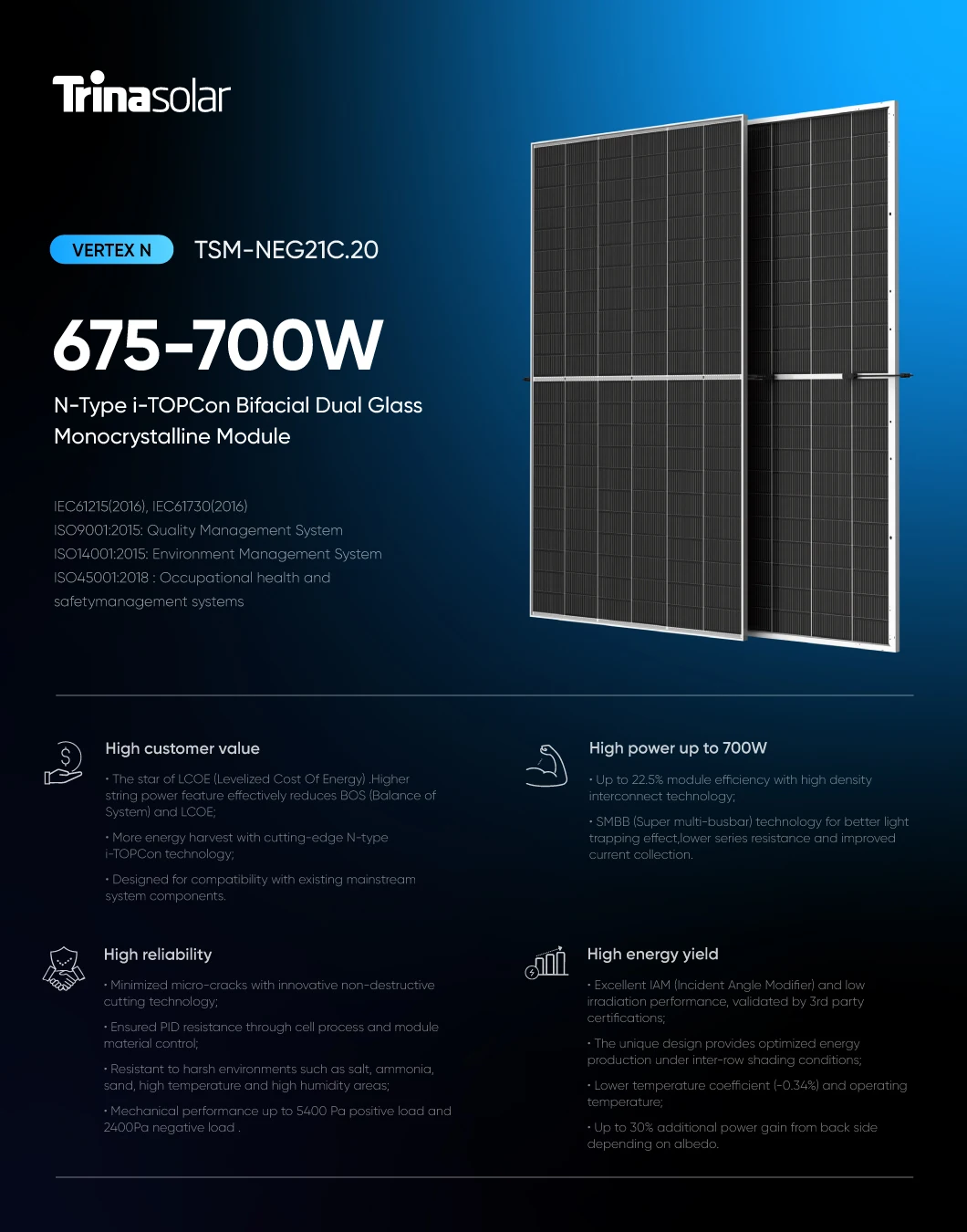 Trina Monocrystalline Pv Module 680w 690w 700w N Type Topcon Solar