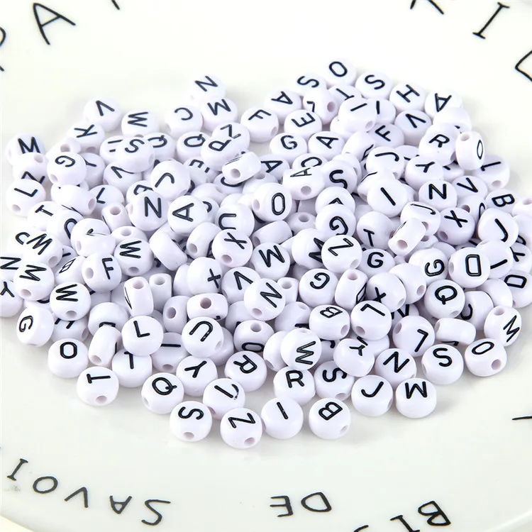 7mm DIY Black White Acrylic Alphabet Letter Column Shape Beads for Jewelry Making Bracelets Necklaces Key Chains