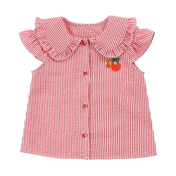 Kids clothes manufacturer wholesale little girl 100% polyester t-shirt custom breathable red stripe summer girs' t shirts