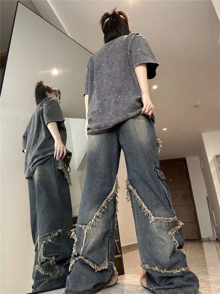 American Retro Vibe Style Streetwear Baggy Jeans High Waist Loose Wide Leg Pants Spring New Korean Hiphop Y2k Trousers