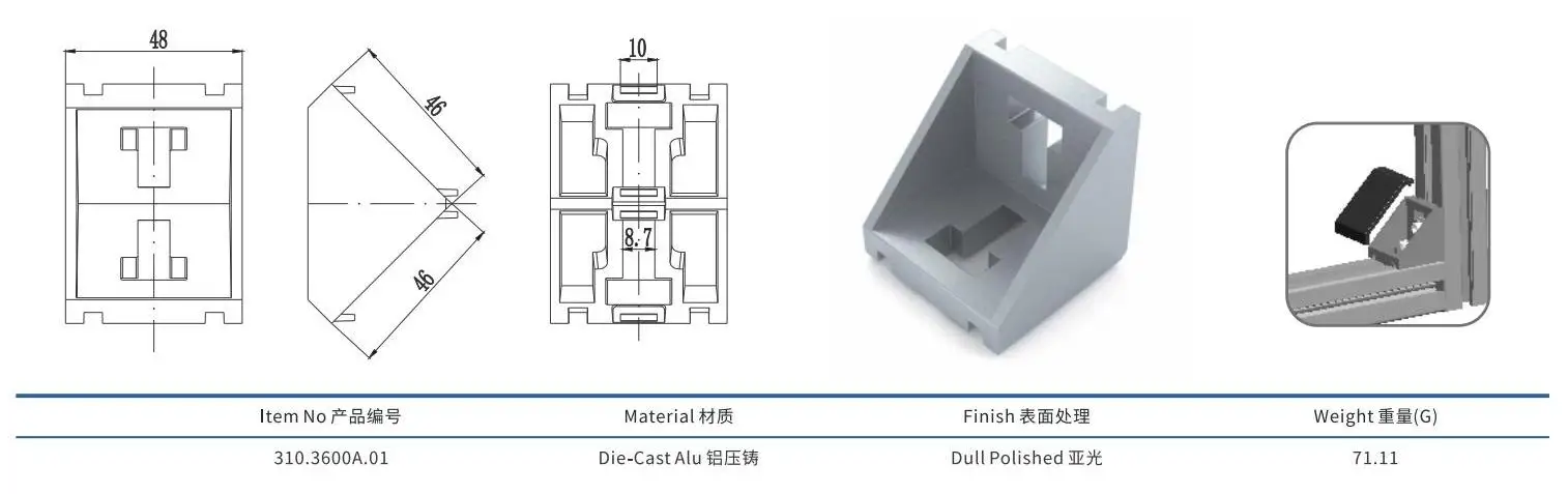 Aluminum bracket assembly with mounting components