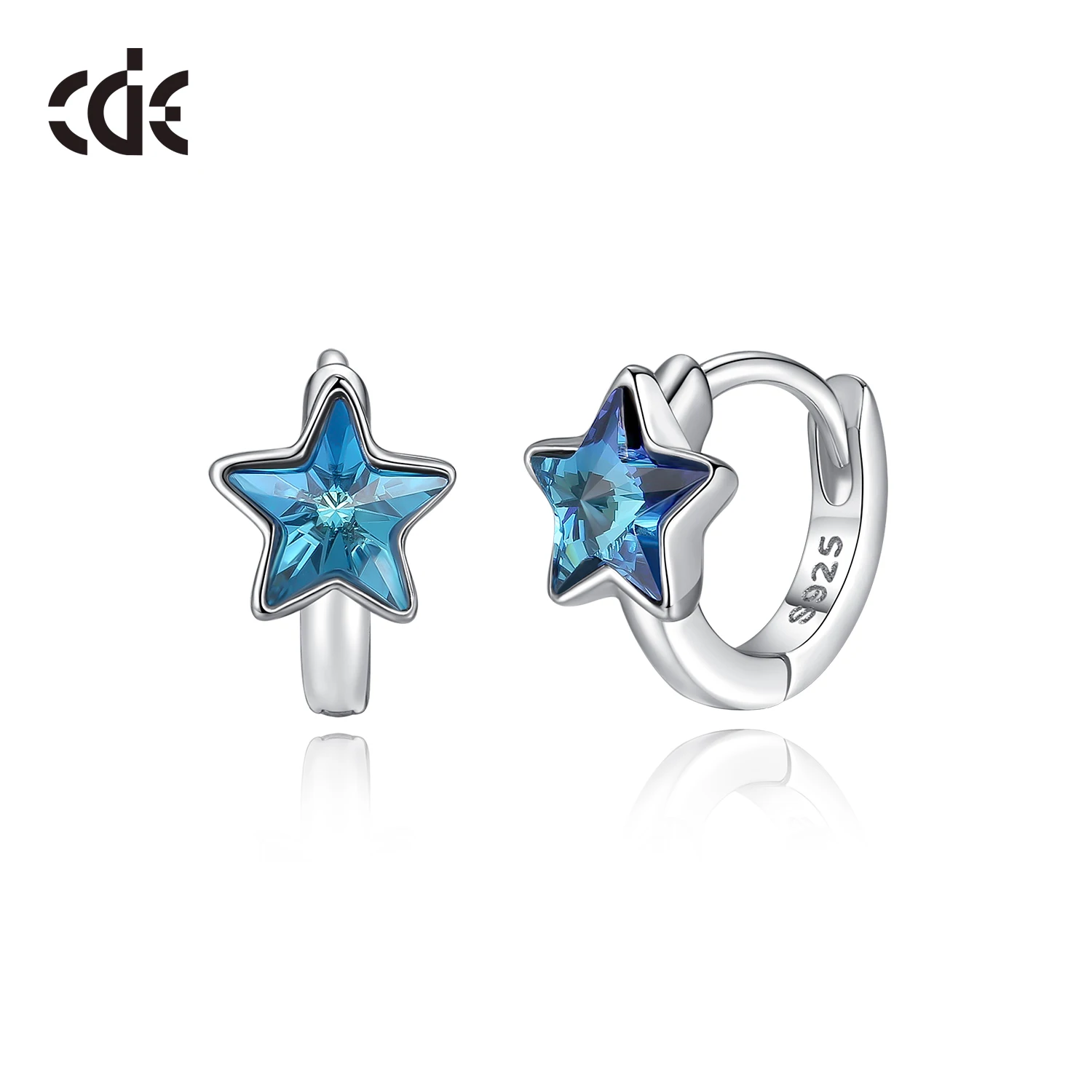 CDE YE1871 Jewelry Women 925 Sterling Silver Austrian Crystal DIY Earrings blue Star Crystal Rhoduim Plated Moon Stud Earrings