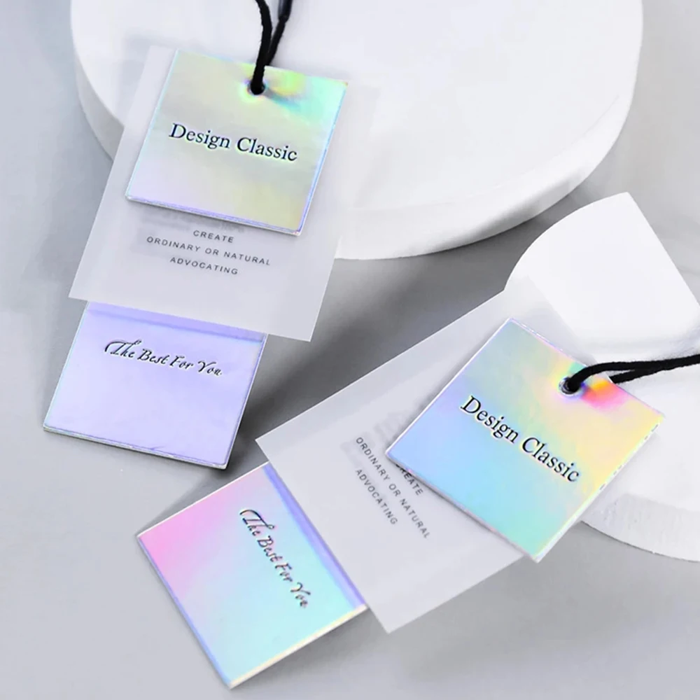 Custom Logo Luxury Laser Hanging Label Holographic Paper Swing Hang