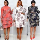 Evening Dress Womens Long Sleeve Big Size Printing Fashion Evening Dress High Waist Cake Skirt