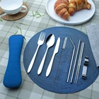 Cutlery Set Reusable Cutlery Stainless Steel Office Utensil And Metal Straw Portable Travel Cutlery Set With Case