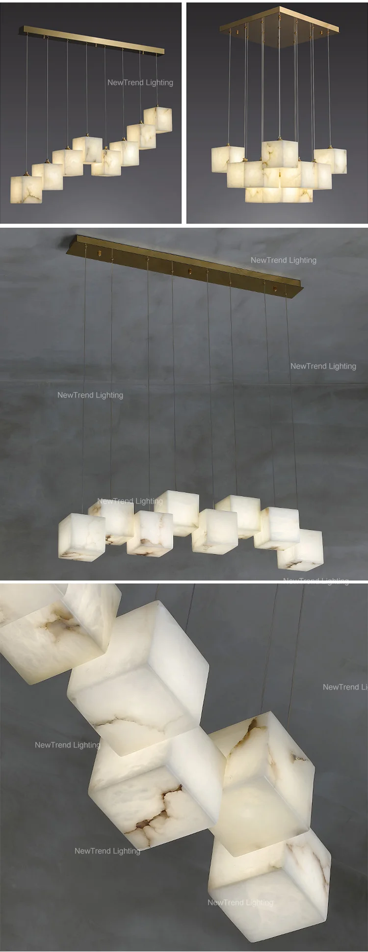 CPL-239 Custom Interior Decoration Lighting Restaurant Shop Home Villa Staircase Modern Marble Block LED alabaster Chandelier manufacture