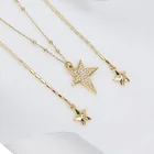 Gold Pendant Multilayer Necklace Gold Plated Gemstone Charm Necklace Star Shape Pendant Necklace