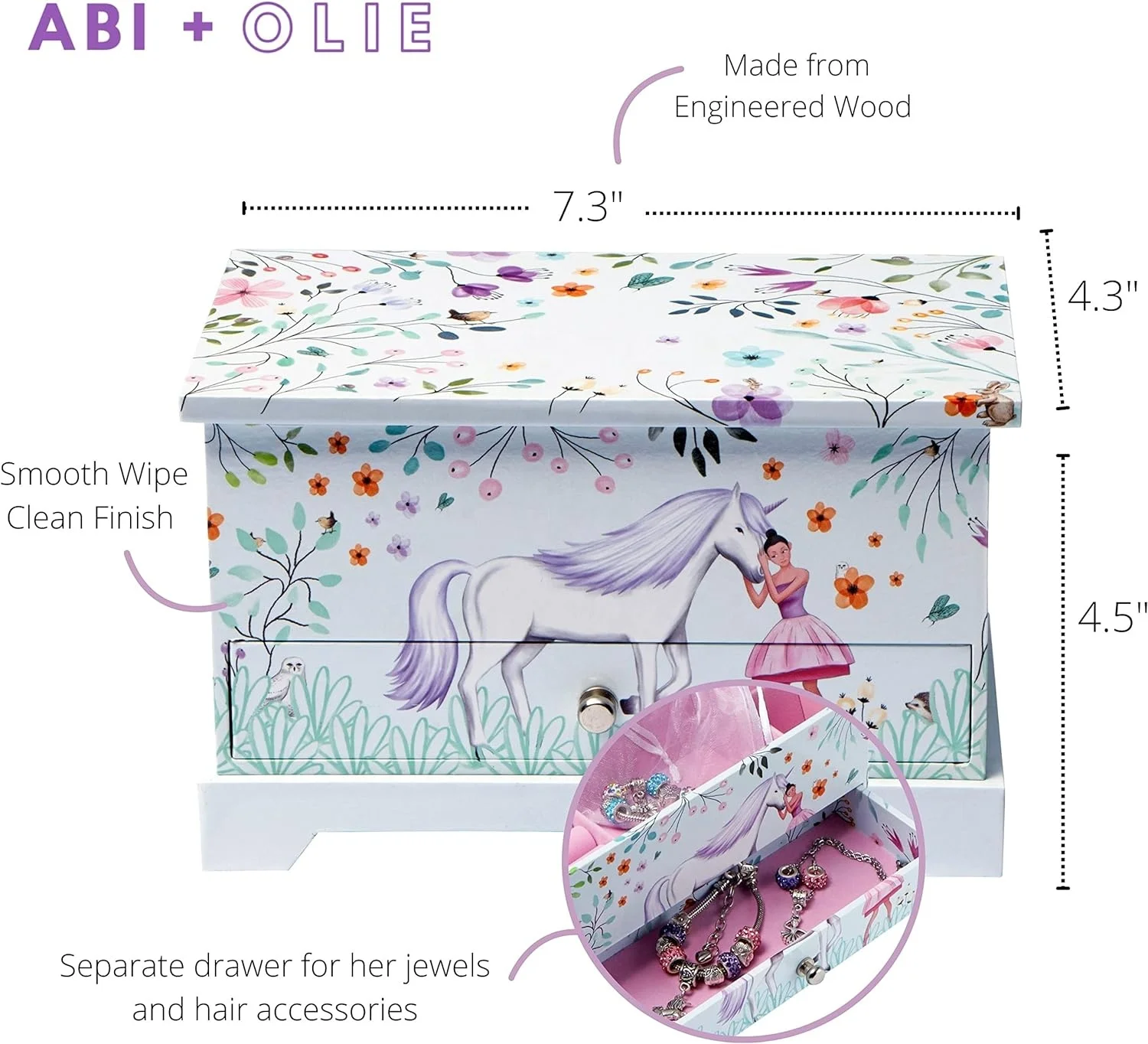 Ever Bright Wholesale Custom Logo White Horse Unicorn Ballerina Jewelry Music Box With Drawer For Children Birthday  Gifts
