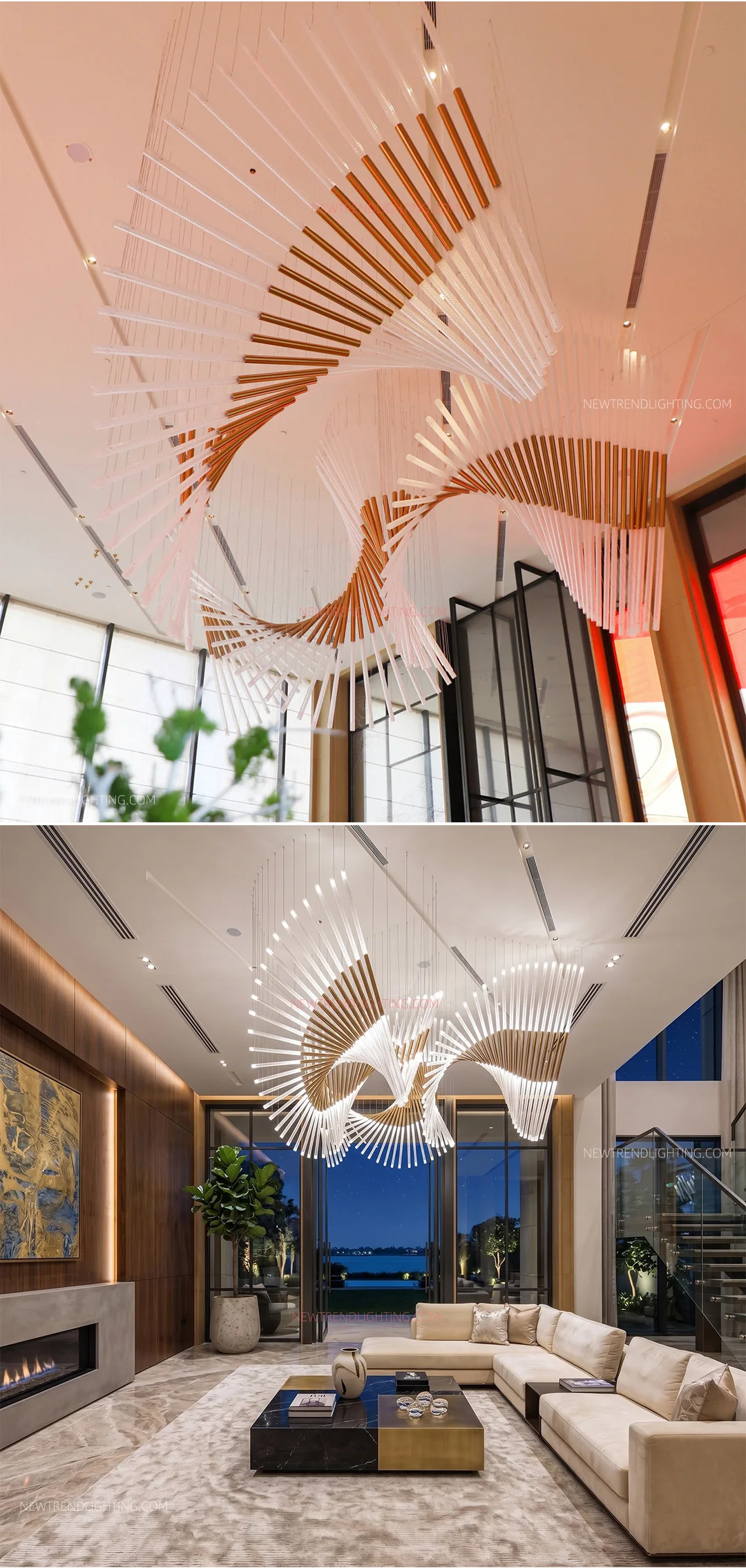 cpl 528 bespoke spiral wing chandelier oversized led rod sculpture for hotel lobby reception-4