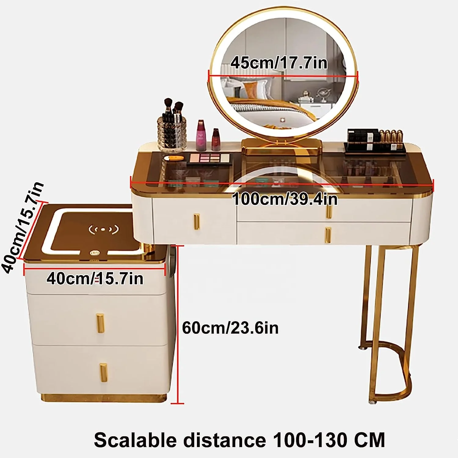 NOVA Smart Furniture Modern Simple Multi-functional Princess Dressing Table Side Cabinet Vanity With Mirror Chair Smart Table