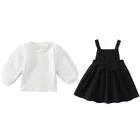 Girls Factory Direct Two-piece Suit Cotton Top And Washed Denim Girls Suspenders Denim Dress Two-piece Suit