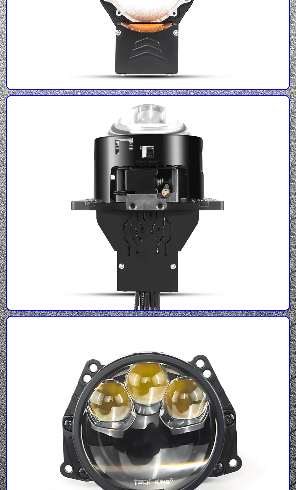 TECH-KING Car LED headlights double lens 3 inch three direct laser light super bright 90 watt high power Projector headlight