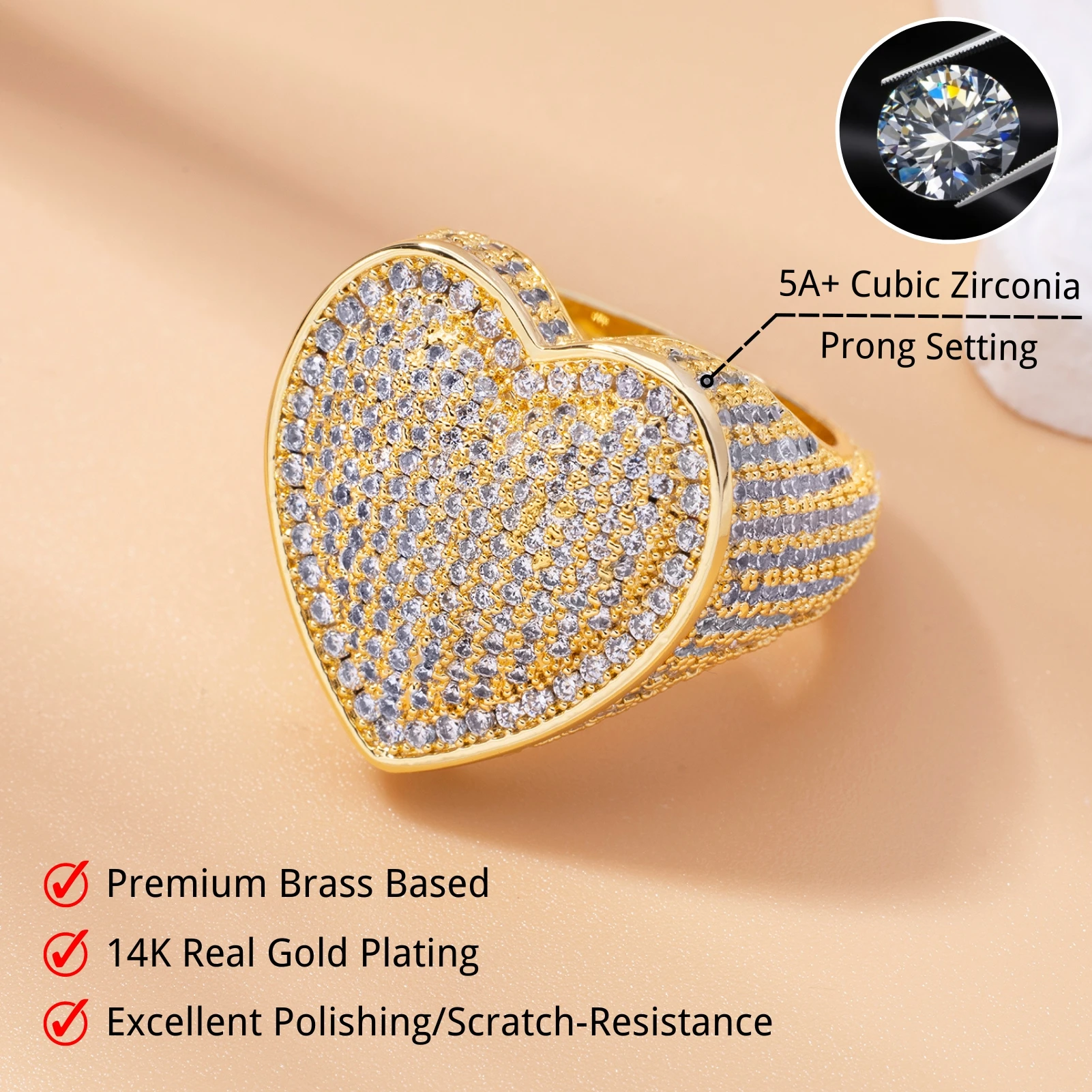 Fancy Heart Ring Full Stones Rings Jewelry Women 18K Gold Plated 5A CZ Romantic Gift for Women