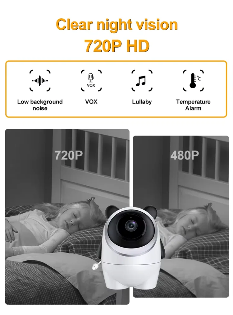 新款4.3/5英寸智能高清视频婴儿手机双向音频无线温度数字睡眠婴儿监视器摄像机和摇篮曲