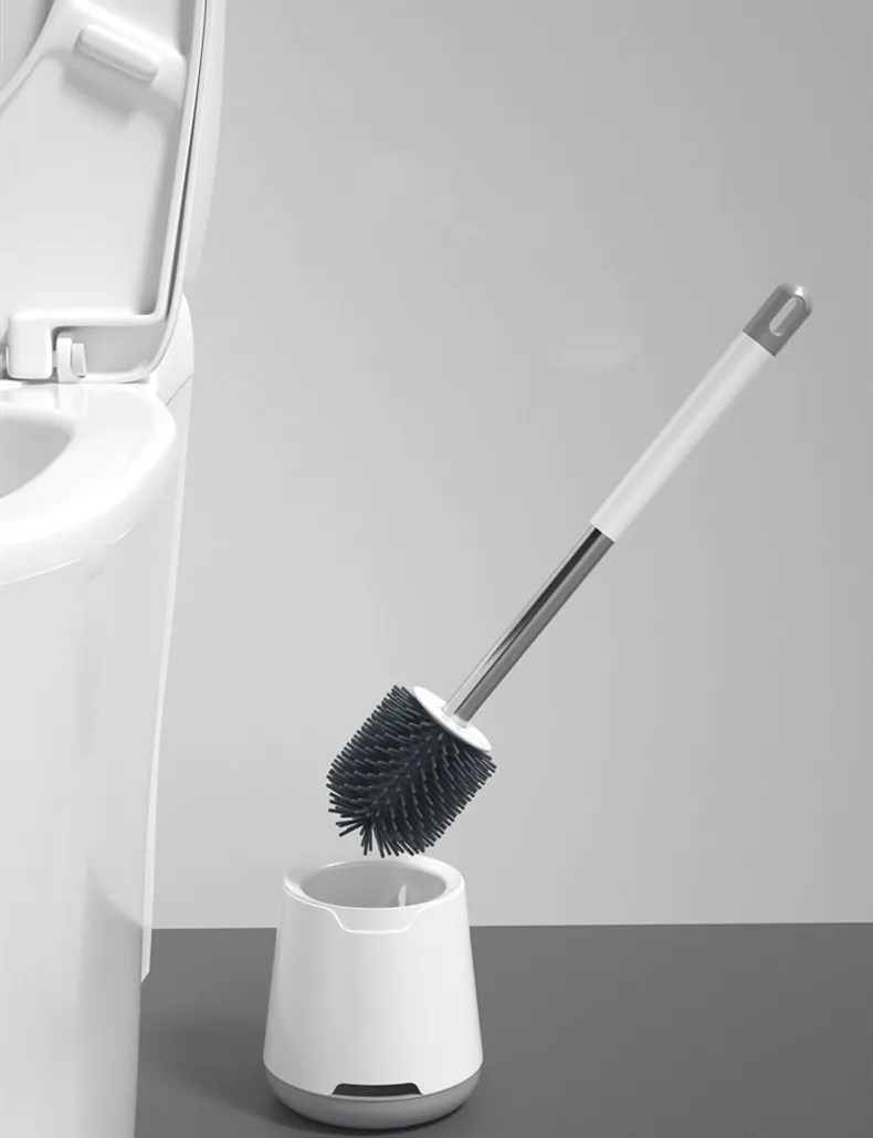 Toilet Brush and Holder Set, Silicone Bathroom Toilet Bowl Brush Set, No Scratch Soft Toilet Cleaner Brush