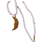 Pendant Pearl Pearlpearlpearl Elegant Retro Jewelry French Fashion Copper Moon Pendant Pearl Necklace