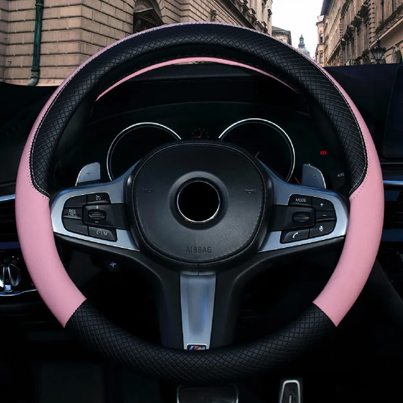 Sports-Style Leather Car Steering Wheel Cover Non-Slip Rubber Handle Protective Four Seasons Universal Car Decoration supplier